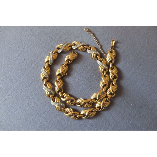 Vintage Collier Articulé Doré Et Strass Blancs