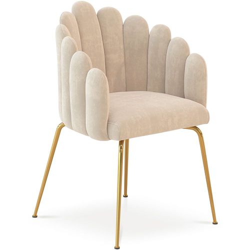 Chaise De Salle À Manger Style Coquillage En Velours - Pieds Dorés - Glam Exotique Beige