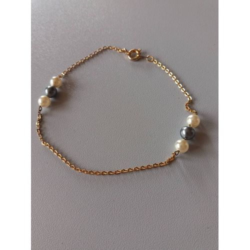 Bracelet Chaîne Métal Doré Et Perles Vintage