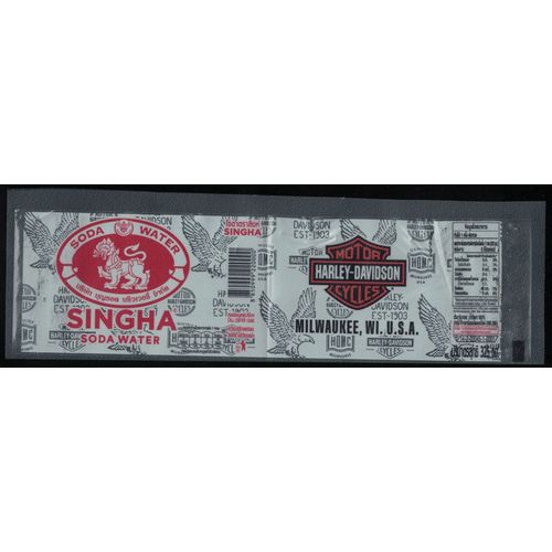 Thaïlande Etiquette Eau Pétillante Singha Soda Water Harley Davidson Motor Cycles Milwaukee 325 Ml