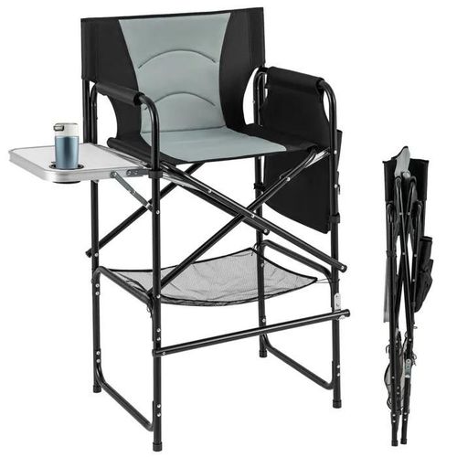Costway Chaise De Jardin Pliante Haute 116,5cm Avec Table D'appoint Pliable Et Repose-Pied, Porte-Gobelet, Sac En Filet Inférieur