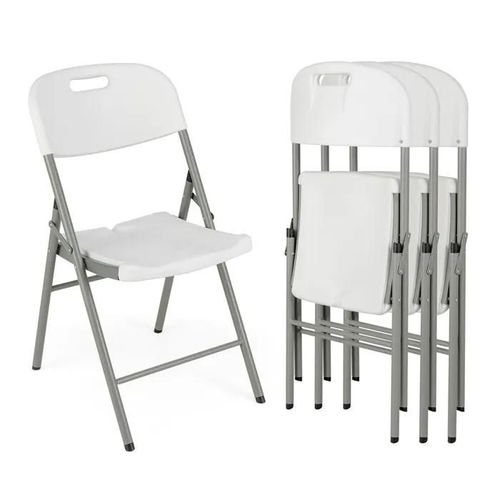 Costway Lot De 4 Chaises De Jardin Pliantes, Siège Portable En Plastique, Cadre En Métal, Poignée De Transport, Intérieur Extérieur