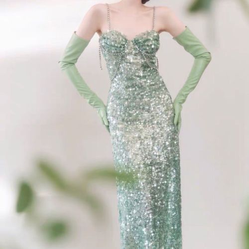 Mori Robe D'anniversaire Avec Paillettes, Dos Nu, Nouveau Tempérament Slim Dos Nu, Paquet De Robes De Défilé De Hanches