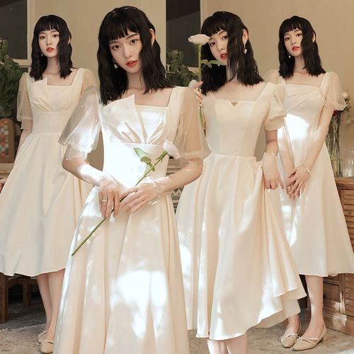 Robes De Soirée De Demoiselle D'honneur Printemps Nouveau Tempérament De Fée Couvrir Viande Mince Enregistrement Collatéral Petite Robe Blanche Portable Quotidiennement Petites Robes