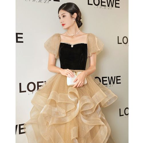 Champagne Robes De Soirée Femme Printemps Banquet Tempérament Célébrité Art Examens Réunion Annuelle Accueil Cérémonie Adulte Robe Tendance Coréenne