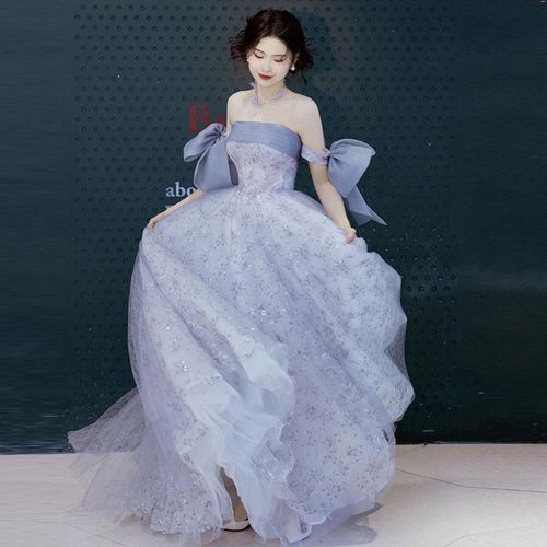 Robe De Soirée Fourreau Bleu Fées Fiançailles Cérémonie Adulte Fête D'anniversaire Mode Accueil Défilé Robes De Banquet
