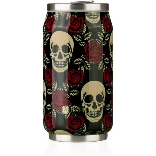 Les Artistes Paris - Canette Isotherme - Rose Et Tête De Mort - 500 Ml - Acier Inoxydable - Gourde Qualité Avec Bec Verseur Repliable - Neuf - Envoi Très Rapide Et Soigne.