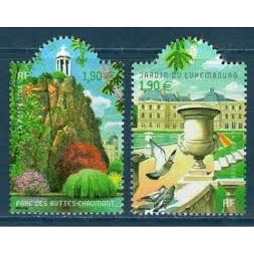 Jardins De France : Buttes Chaumont Et Jardin Du Luxembourg La Paire Année 2003 N° 3606 3607 Yvert Et Tellier Luxe