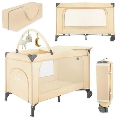 Momi Belove Plus Lit De Voyage Bébé - Lit Parapluie Bébé - Jusqu'à 15 Kg - Arche À Jouets | Matelas | Table À Langer| Sac ¿ Beige