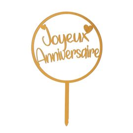 Cake Topper Joyeux Anniversaire 10x16cm Or