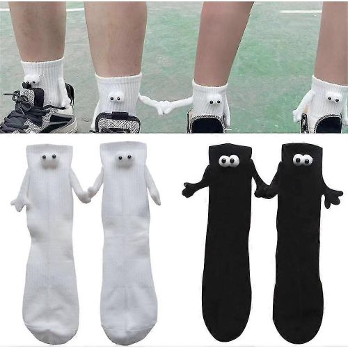 2 Paires Drôles D¿Aspiration Magnétique 3d Poupée Couple Chaussettes, Couple Se Tenant La Main Drôles Chaussettes, Chaussettes Mignonnes À Mi-Tube