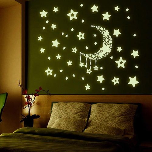 Autocollant Mural Lumineux Pour Chambre D¿Enfant, Briller Dans Le Noir Étoiles Et Lune, Autocollant Mural Amovible 3d Auto-Adhésif Fluorescent Pour Chambre De Garçons Et De Filles