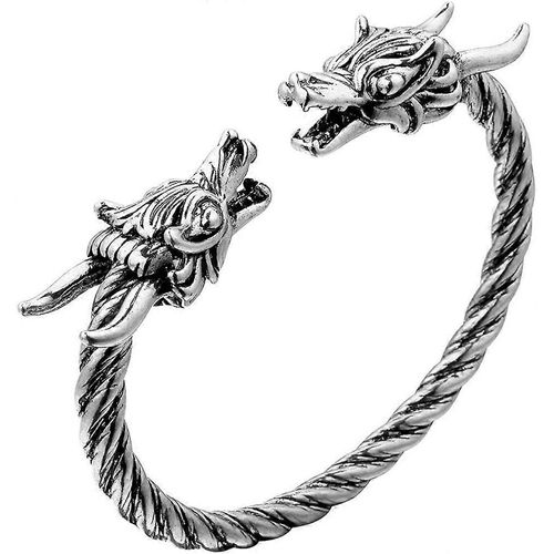 Heyone Antique Nordique Viking Double Dragon Tête Torsadé Bracelet Bracelets Bras Anneau Réglable Bijoux Pour Hommes
