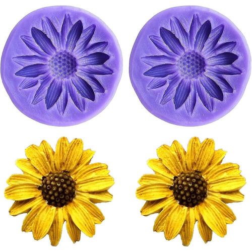 2pcs Fleurs De Tournesol Moules En Silicone Pour Décoration De Gâteaux, Moule Fondant Premium Pour Le Bricolage Chocolat Bonbons Gelée Résine Argile Artisanat Moule Bébé Show