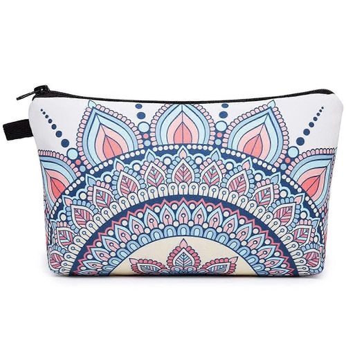 Trousse de maquillage pour sac à main sarcelle Sac à cosmétiques Organisateur mignon Petite pochette pour les femmes Adolescents Filles Cadeau (blanc géométrique)