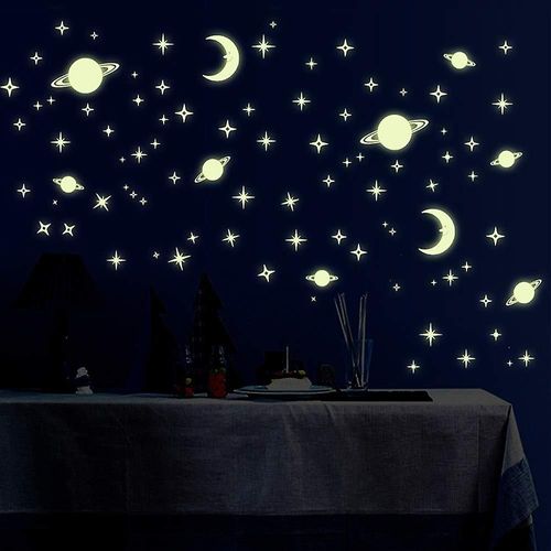Autocollant Mural Pour Chambre D¿Enfant, Briller Dans Le Noir Étoiles Et Lune, Autocollant Mural Amovible 3d Auto-Adhésif Fluorescent Pour Garçons Et Filles Chambre De Bébé