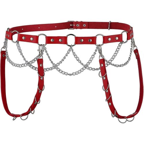 Heyone En Cuir Harnais Taille Ceinture Punk Réglable Gothique Chaîne En Métal Pompon Porte-Jarretelles Pour Les Femmes