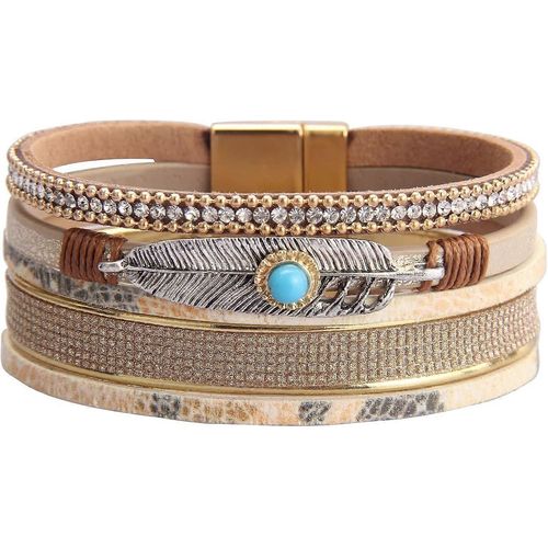 Heyone Femmes En Cuir Manchette Bracelet Plume Multi Rangs Bracelet Wrap Bracelet Turquoise Boho Bracelet Tressé En Cuir Bracelets Bohème Bijoux Cadeau