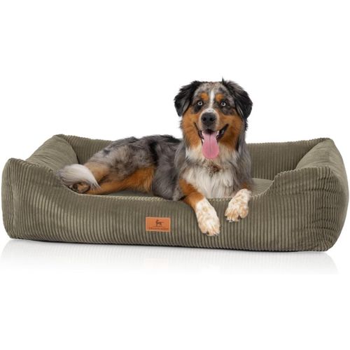 Panier Pour Chien En Velours Côtelé Aspect Tissé Main Olivia Xl 105x75cm Kaki-Housse Amovible-Lavable-Pour Grands,Moyens Et Petits Chiens