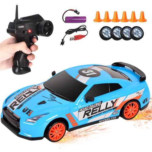 Voiture Télécommandée Drift,1:24 Mini Voiture Télécommandée Avec Éclairage,30km/H,2,4 Ghz,4wd Voiture De Drift,Rc Drift Pour Enfants Et Adultes À Partir De 6 Ans(Bleu)