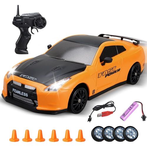 Voiture Télécommandée Drift,1:24 Mini Voiture Télécommandée Avec Éclairage,30km/H,2,4 Ghz,4wd Voiture De Drift,Rc Drift Pour Enfants Et Adultes À Partir De 6 Ans(Jaune)