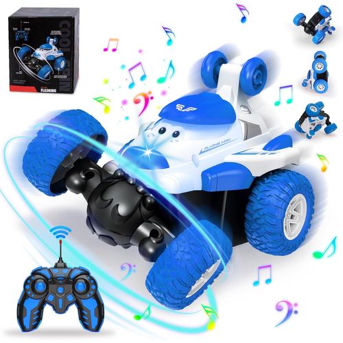Voiture Jouet Pour Enfants De 3 À 8 Ans,Voiture Cascade 360° Avec Lumières/Musique/Chargeur,Voiture D'extérieur Pour Garçons Et Filles De 3 À 10 Ans(Bleu)