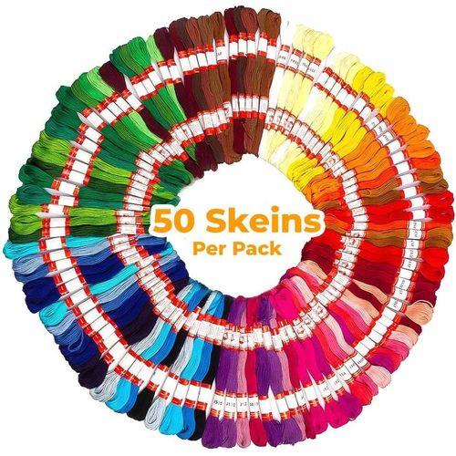 Lot De 50 Écheveaux De Fil À Broder Pour Point De Croix,Bracelets D'amitié,Fil À Broder En Coton Pour Bracelets Artisanaux(Arc-En-Ciel 1)