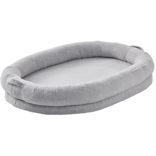 Lit De Chien Pour Humains Et Animaux De Compagnie,1825x1220x254 Mm,Grand Panier Pour Chien De Taille Humaine,Housse Fausse Fourrure Lapin,Mousse À Alvéole,Poche De Rangement,Gris Clair