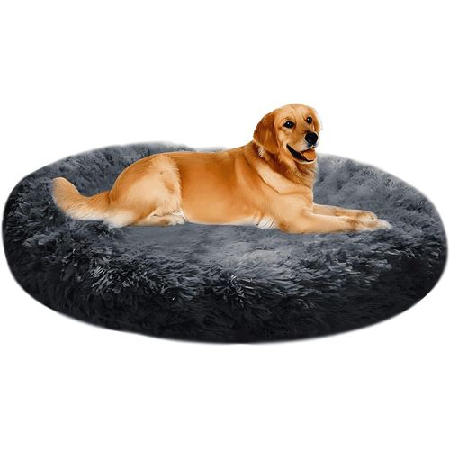 Xxl Panier Pour Chien Tissu Peluche,Lit Moelleux Rond Pour Chat,Xl Panier Chien Orthopedique,Coussin Anti Stress Pour Animaux Moyen Grand Taille,Lavable Tapis Puppy(110cm,Gris Foncé)