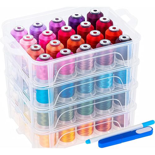 80 Bobines De 500M De Fil Pour Machine À Broder Avec Boîte De Rangement En Plastique Transparent-Couleurs Compatibles Avec Couleurs Janome Et Robison-Anton