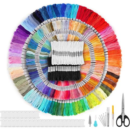 289pcs Kit Fil Broderie Embroidery Floss,200 Couleurs Fils De Point De Croix Pour Broderie Et 30 Fils Noir&blanc,8m/6brins Fil À Broder Bracelets Loisirs Créatifs Kit Broderie Des Outils Accessoires