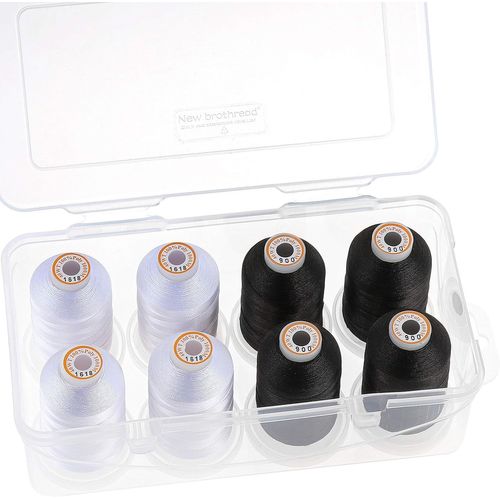 Polyester Fil Machine À Broder 1000M Avec Boîte De Rangement En Plastique Pour Broderie Et Matelassage-4Xblanc+4Xnoir