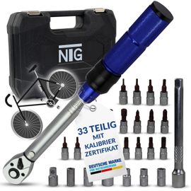 Clé Dynamométrique 1/4"" 5-25 Nm | Parfait Pour Vélo Et Moto | Kit Assorti Avec Tige D'Extension,23 Embouts,6 Douilles Et Mallette | Avec Certificat D'Étalonnage Avec Numéro De Série Individuel