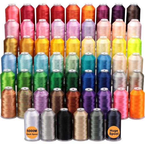 - Tous Les 60 Couleurs Assorties 5000M Énorme Bobine Fil De Machine À Broder En Polyester Pour Les Machines À Broder Commerciales Et Domestiques
