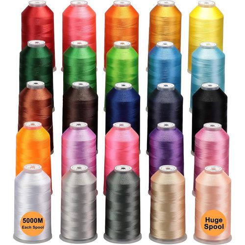 - 25 Couleurs De Base 5000M Énorme Bobine Fil De Machine À Broder En Polyester Pour Les Machines À Broder Commerciales Et Domestiques