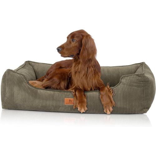 Panier Pour Chien Orthopédique En Velours Côtelé Aspect Tissé Main Nunavut Xl 105x75cm Kaki-Housse Amovible-Lavable-Pour Grands,Moyens Et Petits Chiens