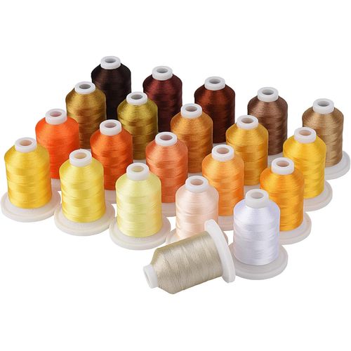 Kit De Fils Pour Machine À Broder 800Y 21 Bobines De Couleurs Marron Et Or Pour Un Design De Broderie Professionnel