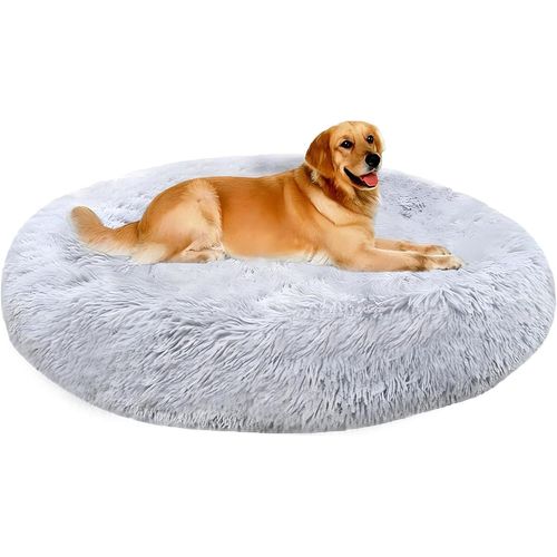 Xxl Panier Pour Chien Tissu Peluche,Lit Moelleux Rond Pour Chat,Xl Panier Chien Orthopedique,Coussin Anti Stress Pour Animaux Moyen Grand Taille,Lavable Tapis Puppy(110cm,Gris)