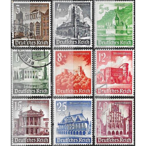 Allemagne, 3ème Reich 1940, Belle Série Complète 9 Timbres Yvert 675 À 683, Au Profit Du Secours D'hiver, Châteaux Et Monuments Allemands, Oblitérés, Tbe.