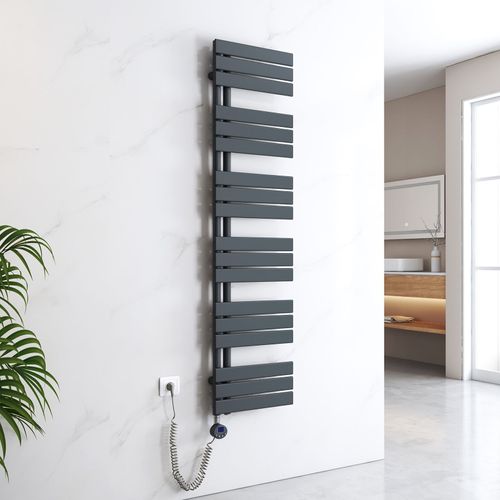 EMKE Sèche-serviettes électrique avec thermostat, panneau chauffant, tige chauffante avec minuterie, 159,9 x 40 cm, 800 W, gris anthracite