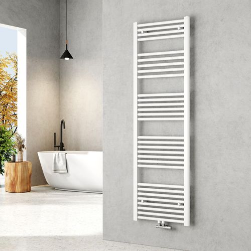 EMKE Sèche-serviettes à eau chaude de salle de bain, porte-serviettes, monocouche, chauffe-serviettes, 160 x 50 cm, raccordement central, blanc brillant, 654 W