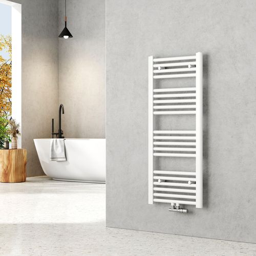 EMKE Sèche-serviettes à eau chaude de salle de bain, porte-serviettes, monocouche, chauffe-serviettes, 100 x 40 cm, raccordement central, blanc brillant, 356 W