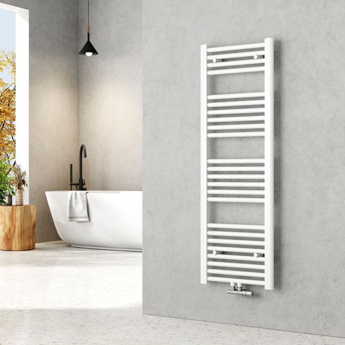 EMKE Sèche-serviettes à eau chaude de salle de bain, porte-serviettes, monocouche, chauffe-serviettes, 120 x 40 cm, raccordement central, blanc brillant, 427 W
