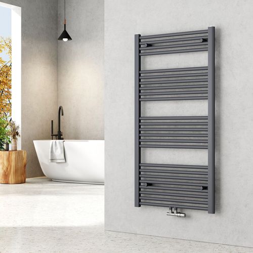EMKE Sèche-serviettes eau chaude, porte-serviettes, monocouche, chauffe-serviettes, 120 x 60 cm, raccordement central, gris anthracite, 598 W