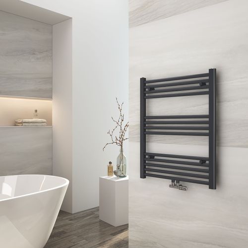 EMKE Sèche-serviettes eau chaude, porte-serviettes, monocouche, chauffe-serviettes, 75 x 60 cm, raccordement central, gris anthracite, 337 W