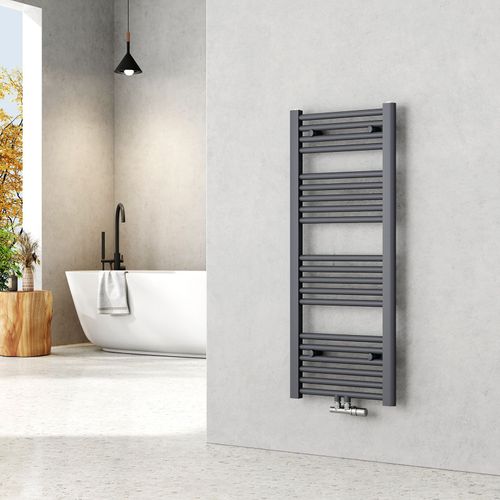 EMKE Sèche-serviettes eau chaude, porte-serviettes, monocouche, chauffe-serviettes, 100 x 40 cm, raccordement central, gris anthracite, 356 W