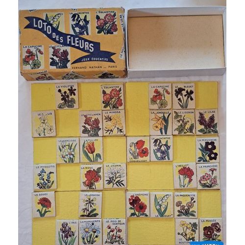 Loto Des Fleurs - Jeux Éducatifs - Fernand Nathan - Paris - Complet : 6 Cartons , 32 Cartes De Fleurs Différentes Et Règle Du Jeu .