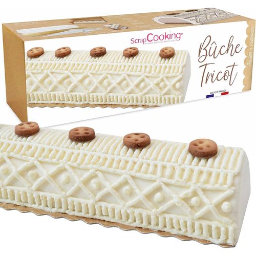 Kit Bûche Tricot - Dessert De Noël Original - Avec Moule, Support Doré, Douille Inox, Poche/Coffret Pâtissière Et Recette Bûche Vanille Marrons - Fabriqué En France - 1937.[G499]
