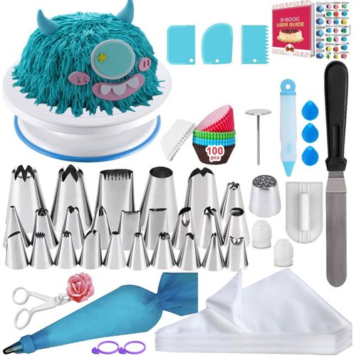 Kit Patisserie 195 Pièces, Accessoire Patisserie, Plateau Tournant Patisserie, Poche A Douille Patisserie, Spatule Patisserie, 100 Caissettes Cupcake.[G601]