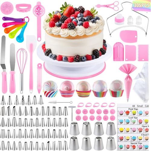 Kit Patisserie Complet 305 Pièces, Ensemble Professionnel Avec Plateau Tournant Gateau, Douille Patisserie Et Poche Douille Patisserie, Idéal Pour Tous Les Amateurs De Pâtisserie.[G254]